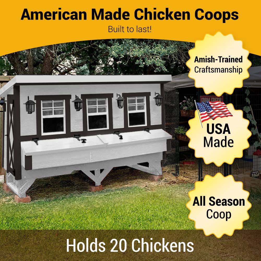 Farmhouse-style XL OverEZ Chicken Coop with spacious design, suitable for up to 20 chickens, featuring a sturdy wooden structure.