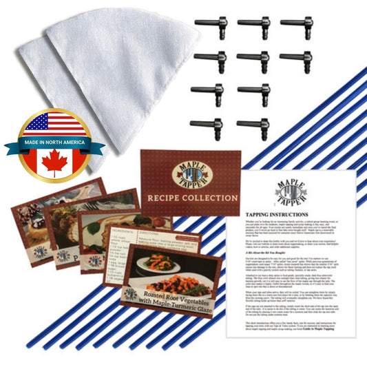 Maple Tapper Maple Syrup Tree Tapping Kit with 10 spiles, tubes, sap filters, instructions, BPA free; Blessings Grow Meadows brand.