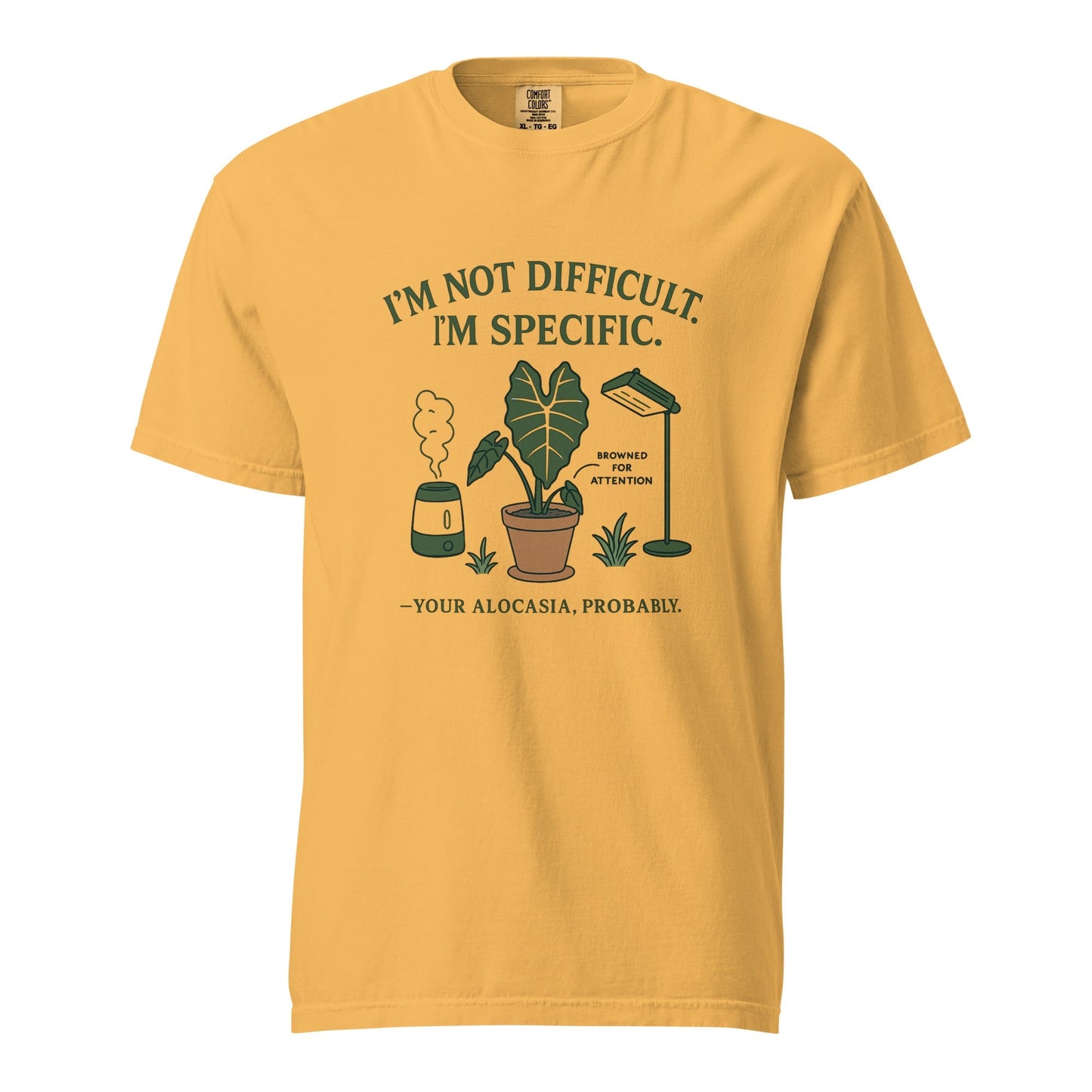 FGMN Originals heavyweight T-shirt featuring the "I'm Not Dramatic. I'm Specific." slogan in granite color, stylish and comfortable.