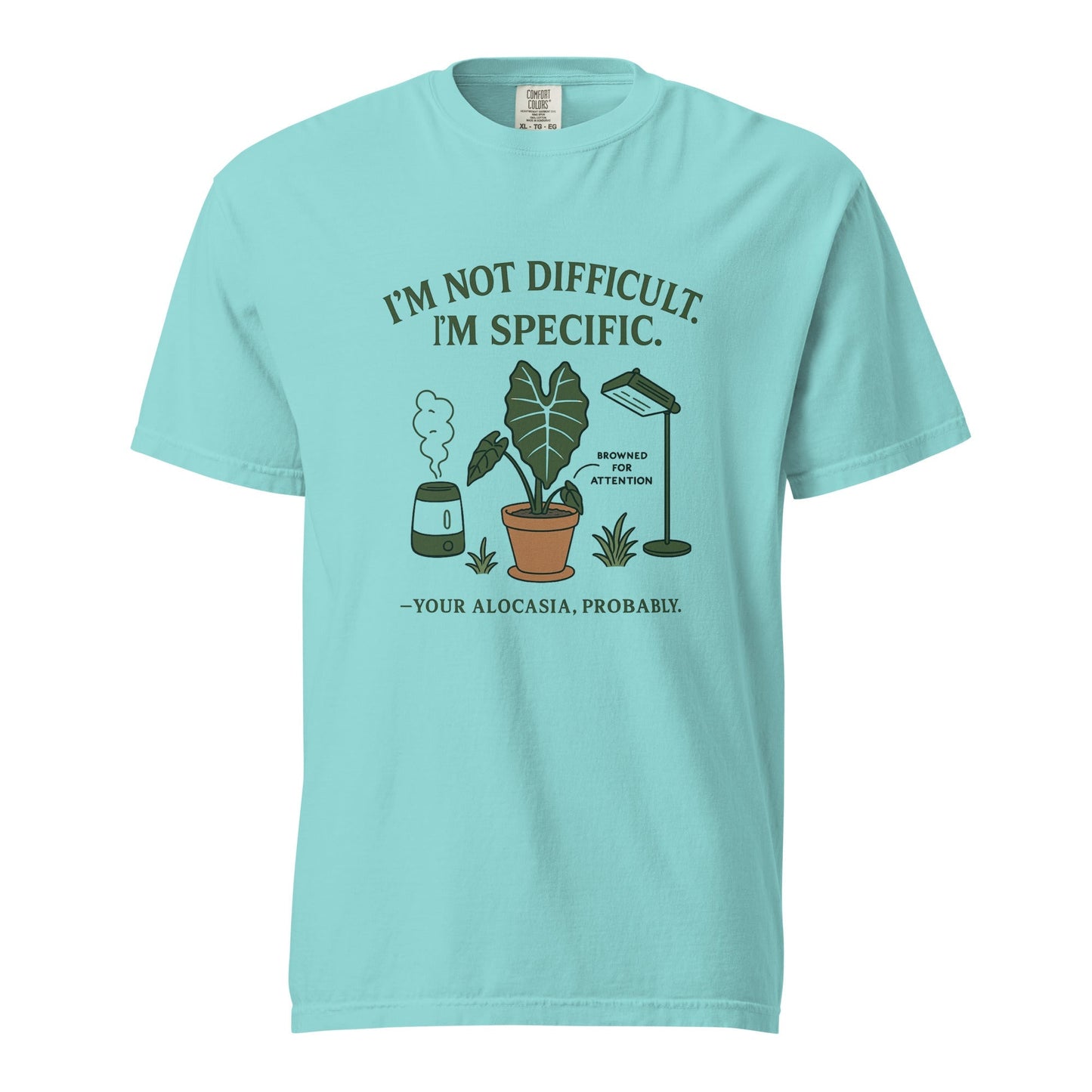 FGMN Originals heavyweight tee featuring the "I'm Not Dramatic. I'm Specific." graphic, in granite color, by FGMN Nursery.