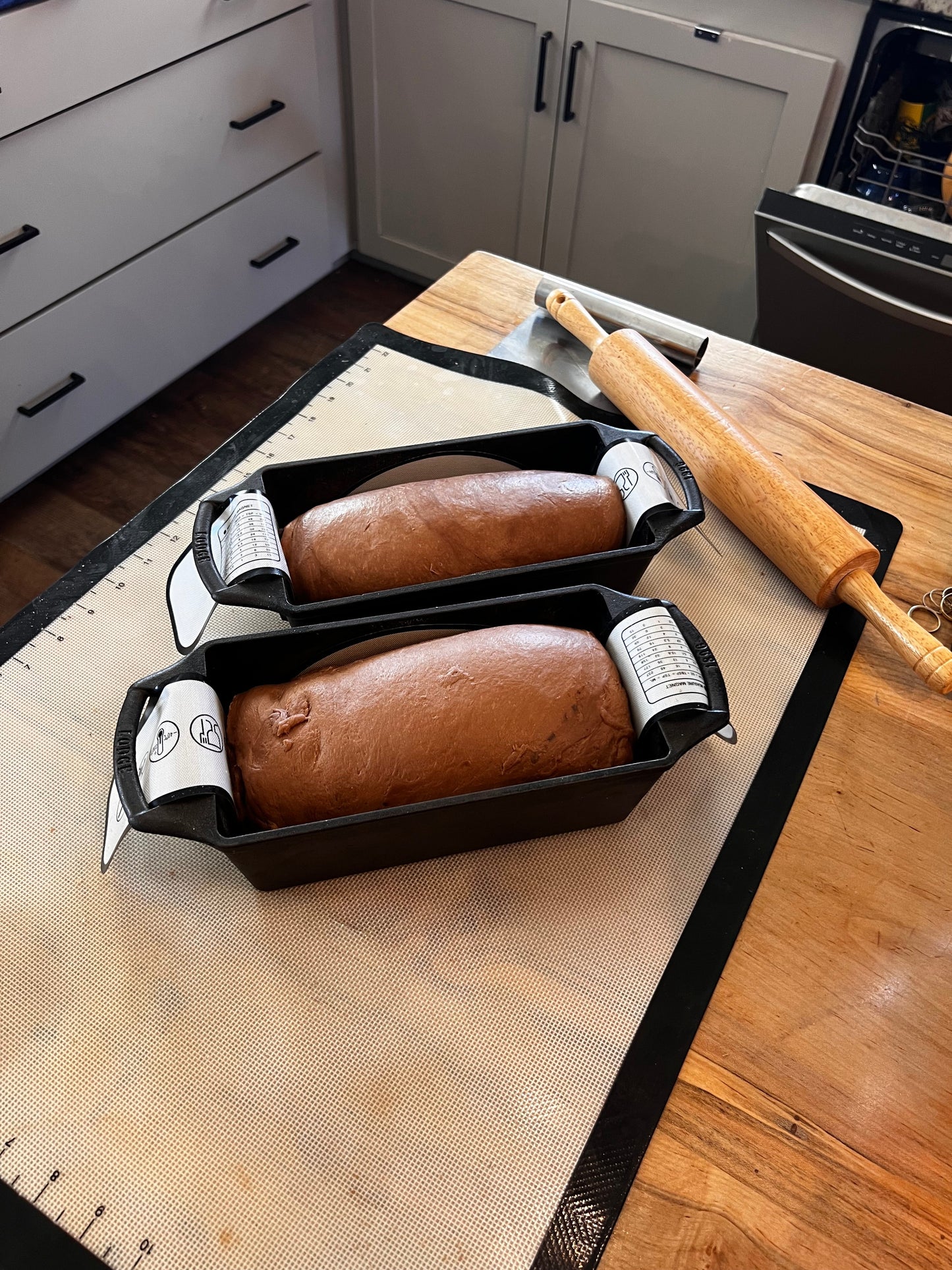 Five Oaks Farm Dough Sling for bread baking, showing the flexible sling tool for shaping dough on a work surface.