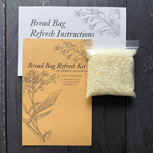 Five Oaks Farm Bag Refresh Kit for Sourdough bread, includes cleaning and storage supplies for fresh bread preservation.