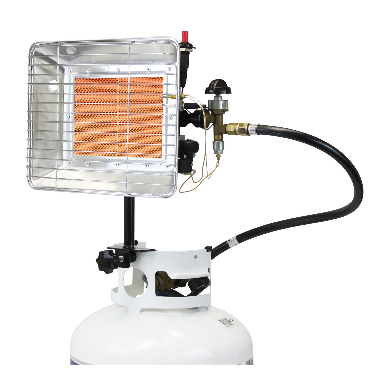 Flame King 13,000 BTU outdoor portable propane tank top heater igniter for camping, with visible ignition switch and control knob.