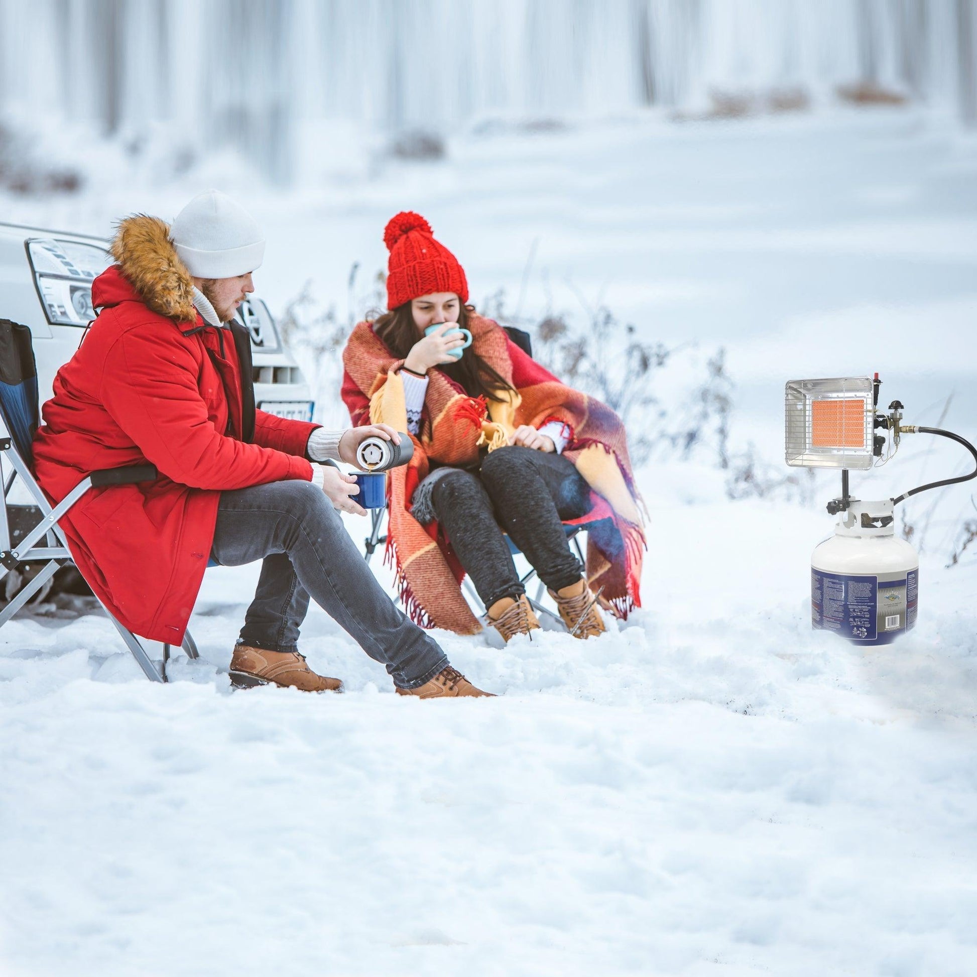 Flame King 13,000 BTU portable camping propane tank top heater igniter with flame control and safety features.