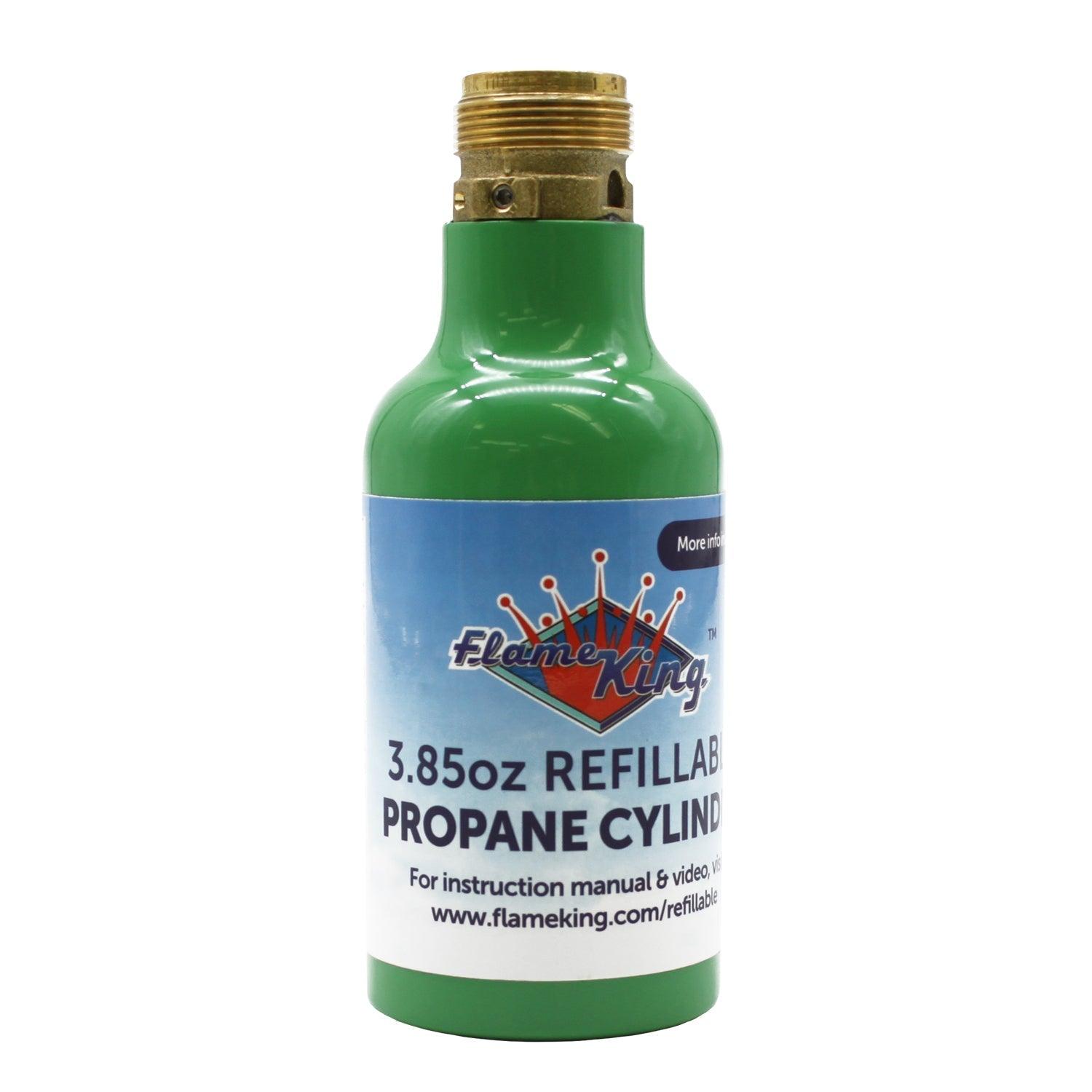 Flame King eco-friendly 1/4 lb refillable mini propane tank cylinder for portable outdoor use.