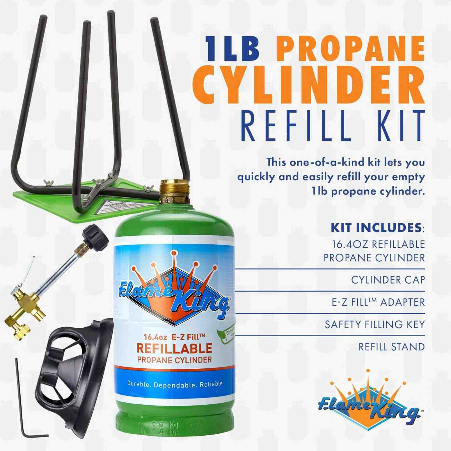 Flame King Eco Friendly 1lb Refillable Reusable Propane Cylinder + Refill Kit - Blessings Grow Meadows