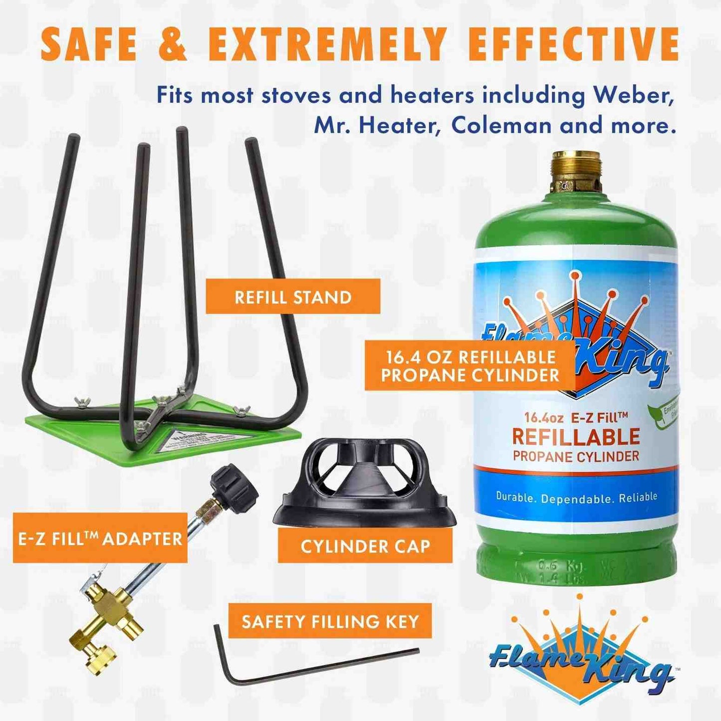 Flame King Eco Friendly 1lb Refillable Reusable Propane Cylinder + Refill Kit - Blessings Grow Meadows