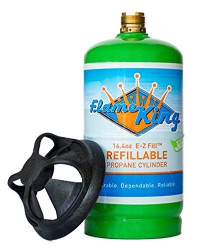 Flame King 1lb refillable propane tank, eco-friendly and sustainable LP cylinder, empty and ready for refill.