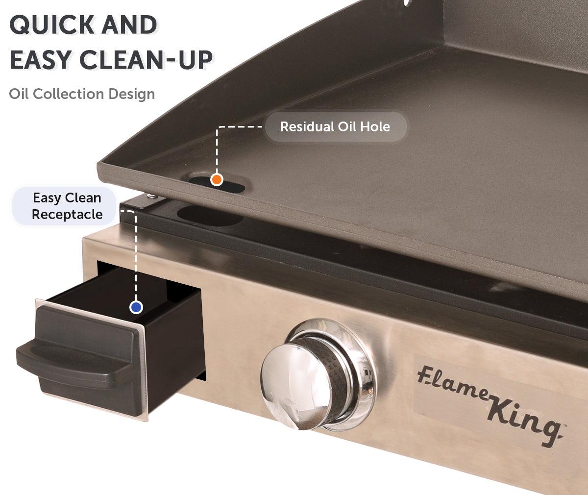 Flame King portable propane cast iron flat top grill and griddle for camping, featuring a sturdy flat cooking surface.