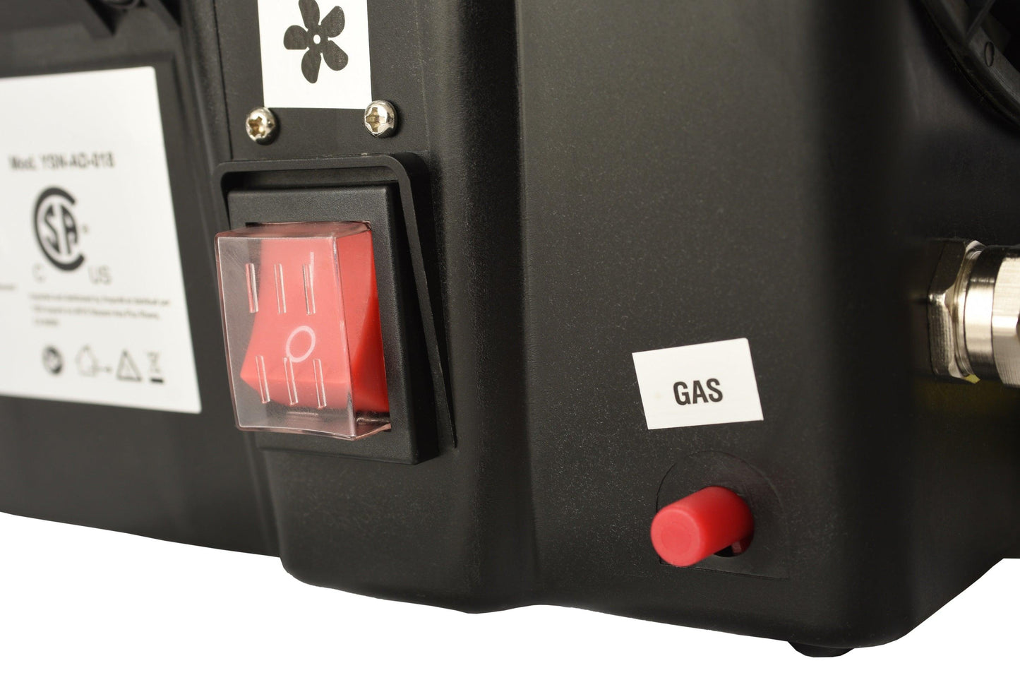 Portable Flame King forced air propane heater with tank for outdoor camping, 60,000 BTU heating capacity, ideal for outdoor warmth.