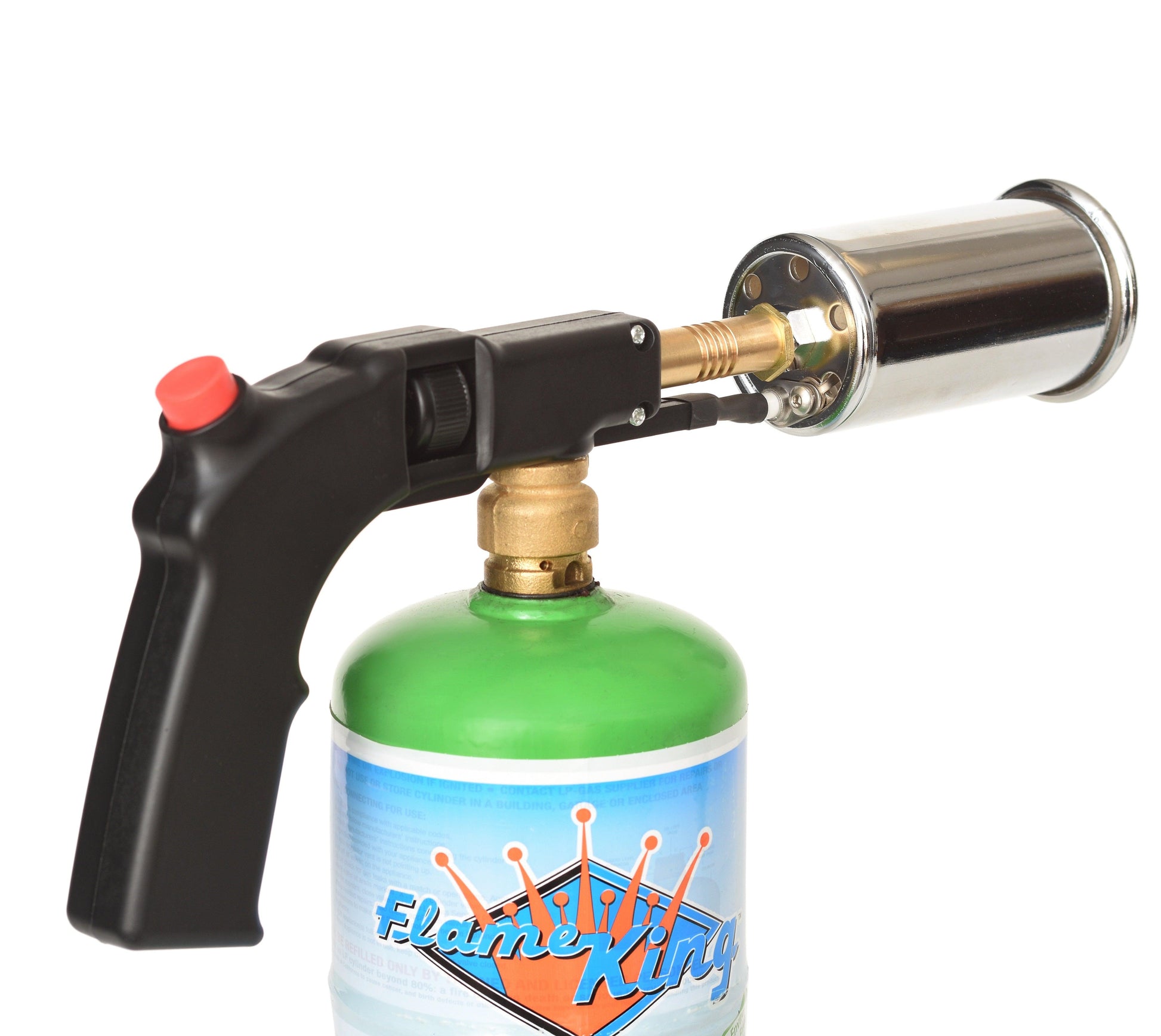 Flame King high-intensity propane searing torch with electric start and comfort handle for precise grilling and cooking.