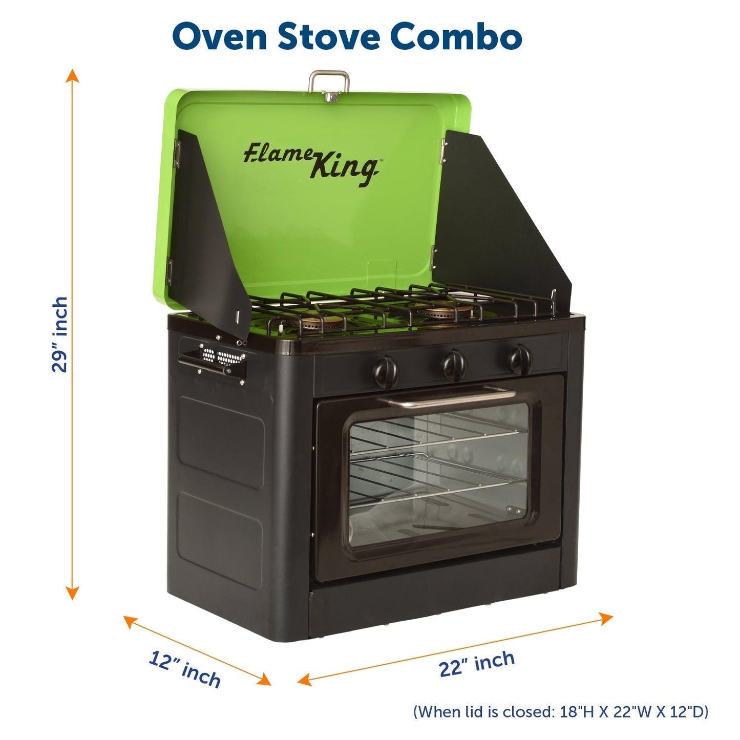 Portable Flame King camping oven and stove combo with compact design, ideal for outdoor cooking and camping adventures.