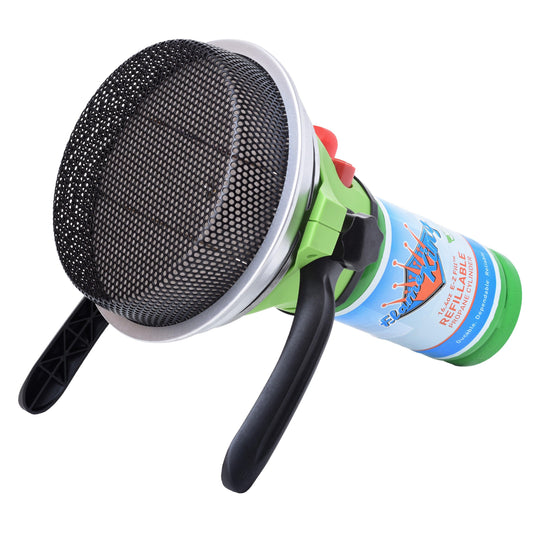 Portable Flame King propane gas outdoor camping heater with piezo electric start, compact and efficient for outdoor warmth.