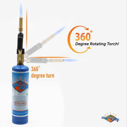 Flame King High Intensity Propane Torch Head with Piezo Igniter switch, used for weed burning and outdoor heating tasks.