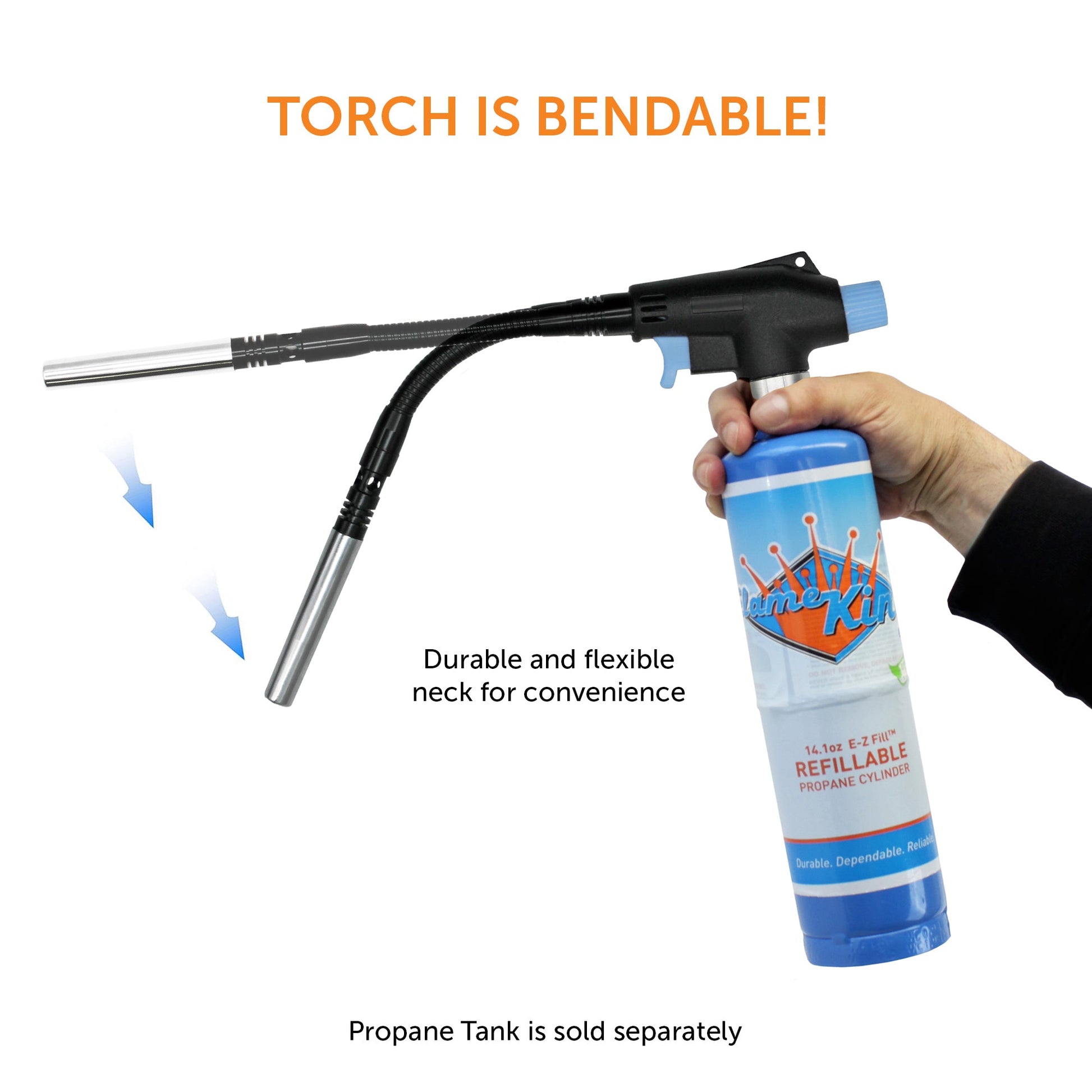 Flame King high intensity propane torch head with bendable flexible neck, designed for weed burning and outdoor heating.