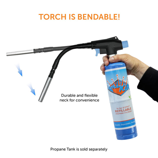 Flame King high intensity propane torch head with bendable flexible neck, designed for weed burning and outdoor heating.