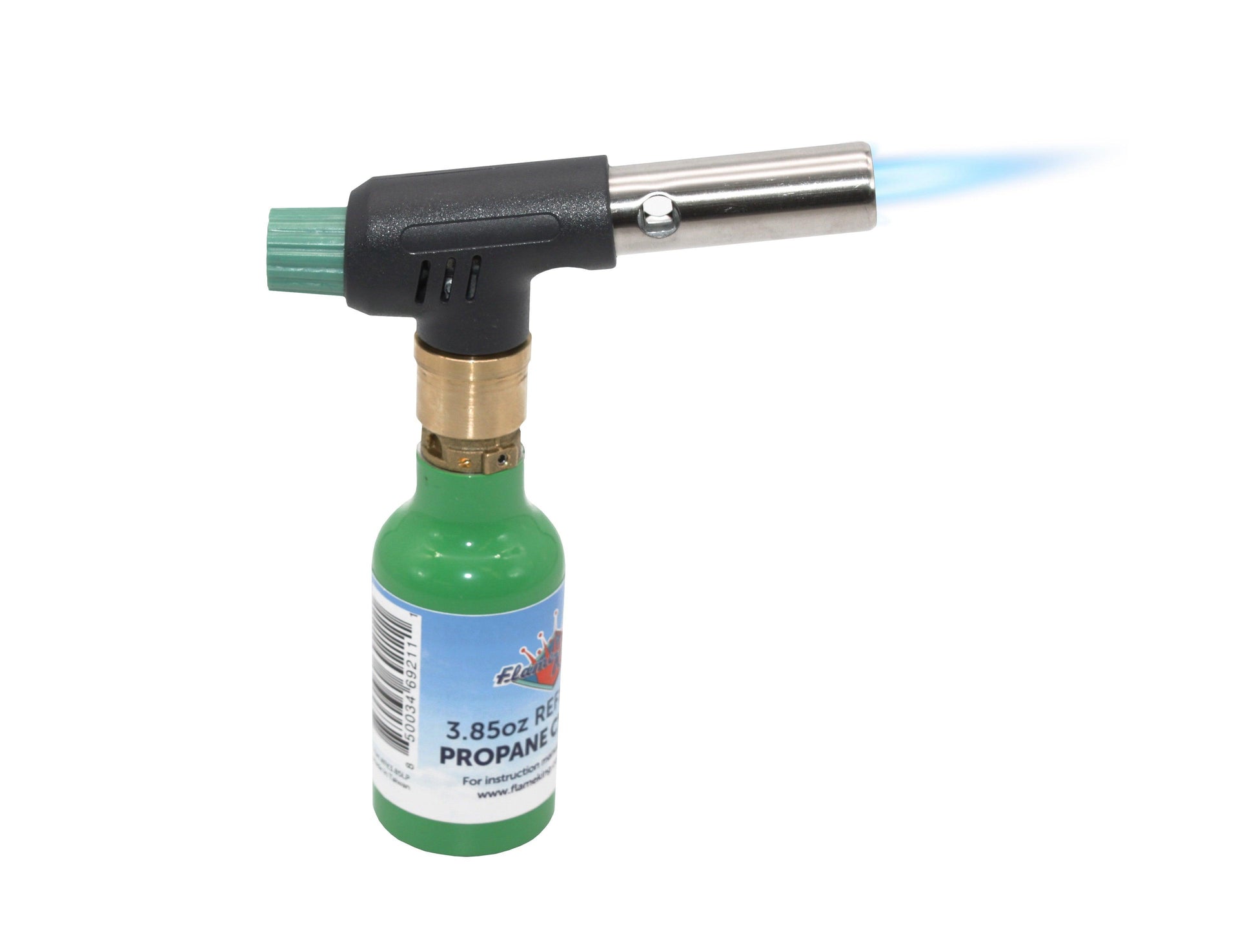 Flame King Mini Propane Blow Torch Head with 10,000 BTU, used for kitchen culinary tasks and soldering, by Flame King Products.