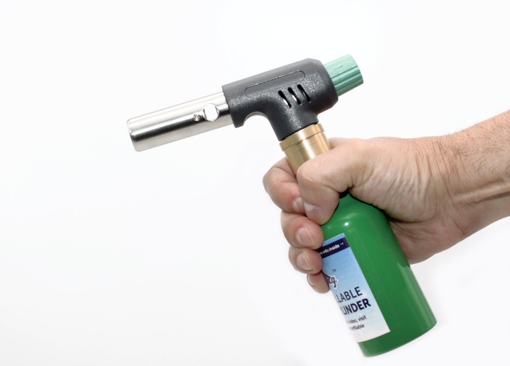 Flame King Mini Propane Blow Torch Head with 10,000 BTU, used for kitchen cooking and soldering, by Flame King Products.