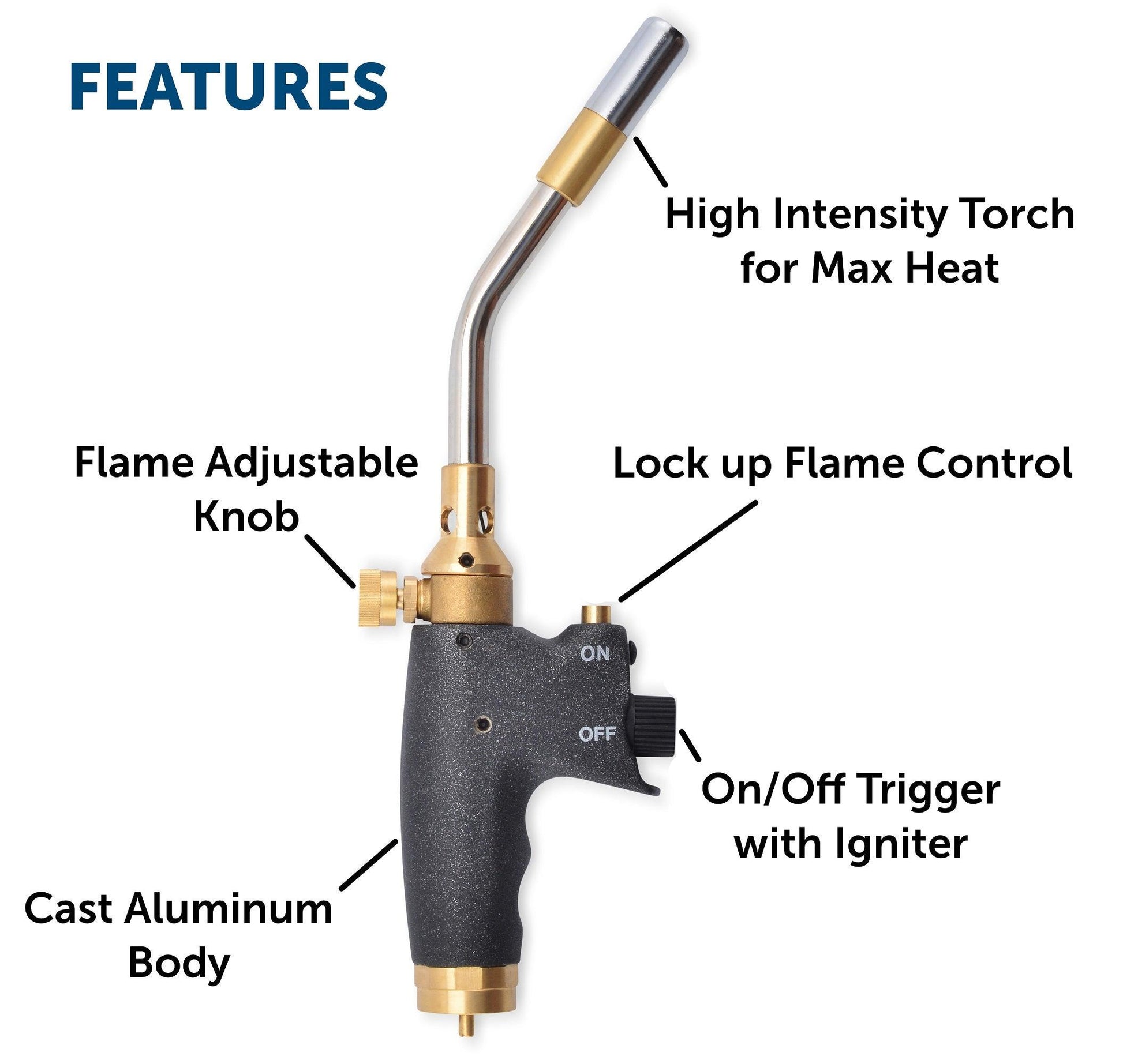 Flame King Welding Professional Auto-Ignition Propane Torch Head for weed burning and heavy-duty heating tasks.