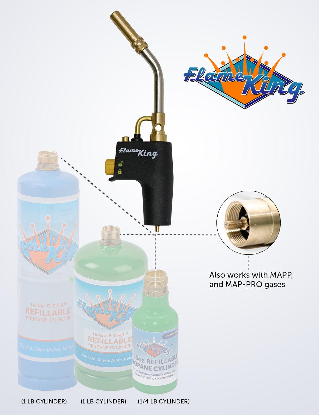 Flame King Welding Propane Torch Head with high-intensity swirl flame, used for weed burning and outdoor heating.
