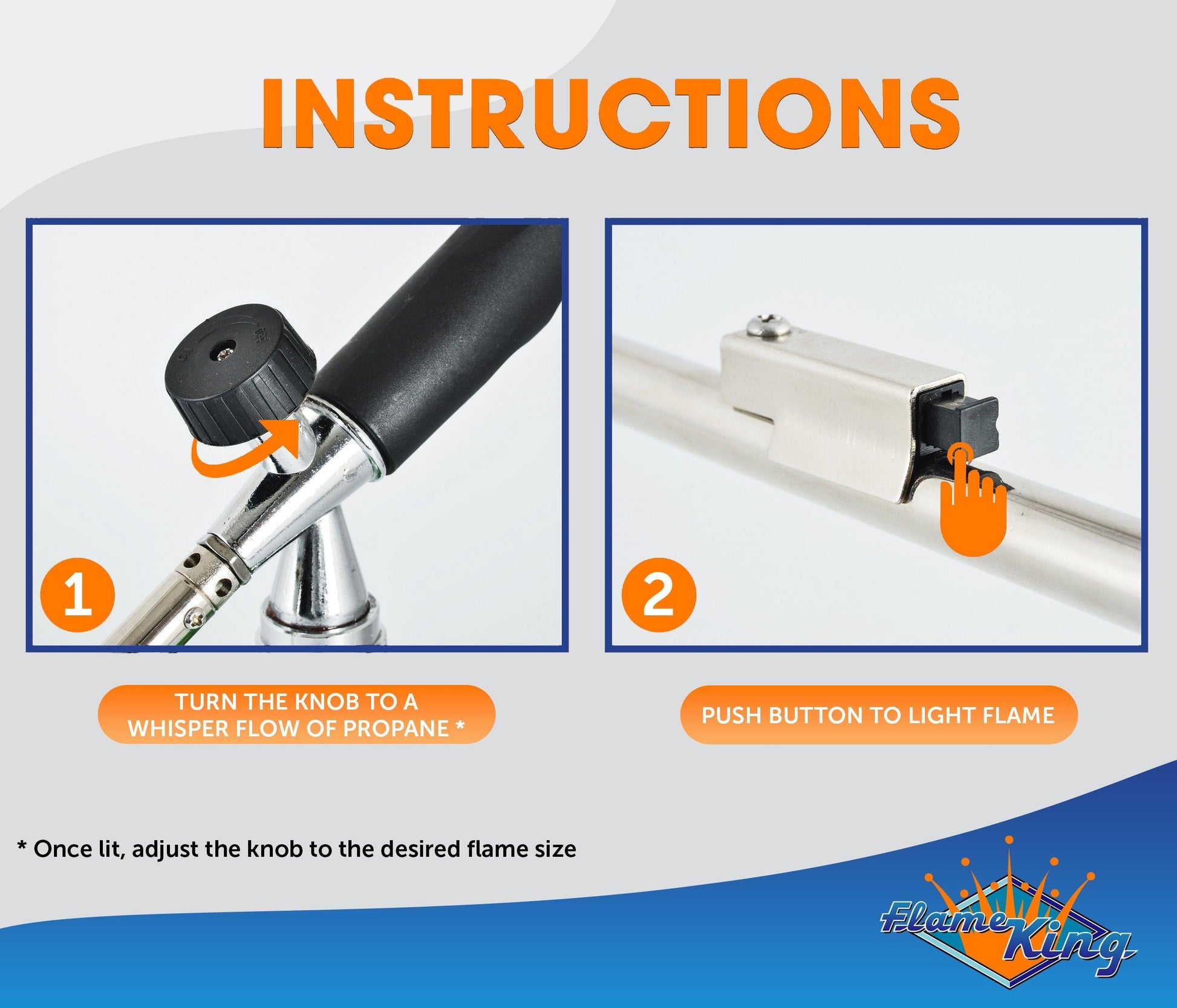 Flame King propane torch with gas ignitor for weed burning and outdoor heating, featuring a durable metal handle and adjustable flame.
