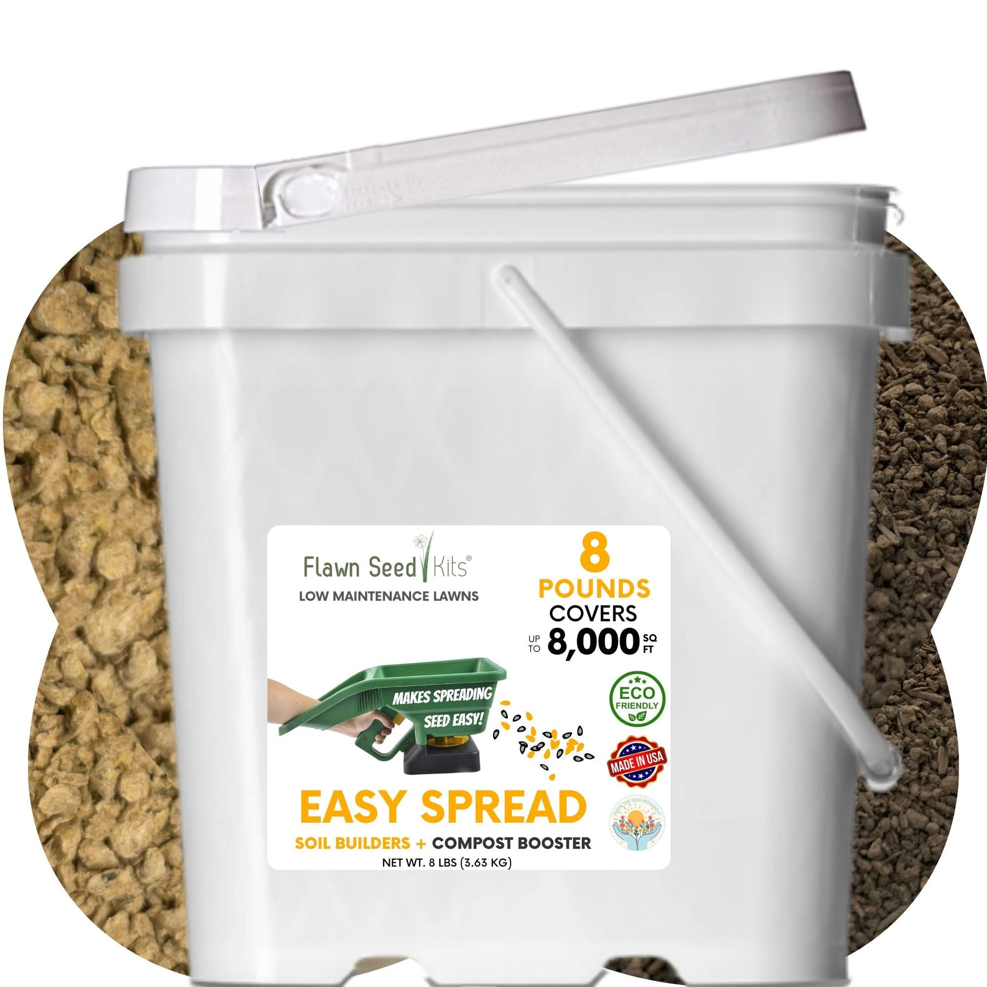Flawn Seed Kits Easy Spread Soil Builders and Compost Mix in a 12 oz jar for enriching garden soil up to 500 sq ft