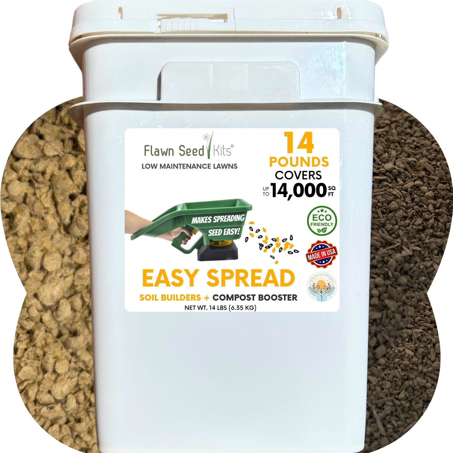 Flawn Seed Kits Easy Spread Soil Builders and Compost Mix in 12 oz jar, ideal for enriching soil up to 500 sq ft.