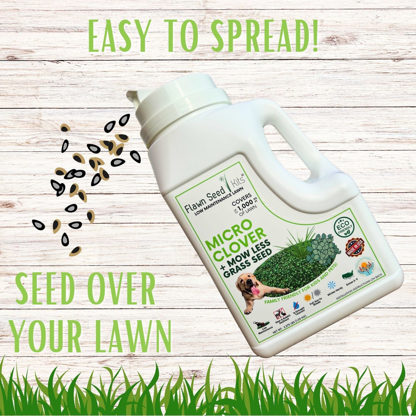 Micro Clover and Mow Less Grass Seed in Flawn Seed Kits seed tape for 100 sq ft, showing the seed tape with micro clover and grass seeds.