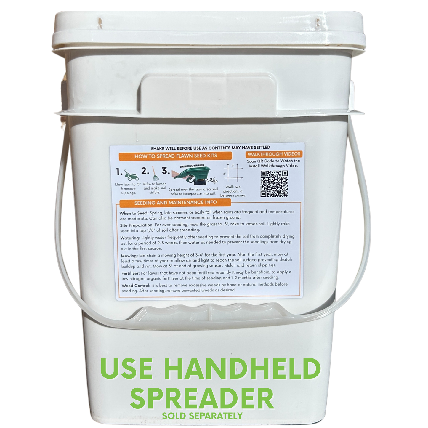 Micro clover and Mow Less grass seed in a Flawn Seed Kits seed tape pouch for 100 sq ft of lawn.