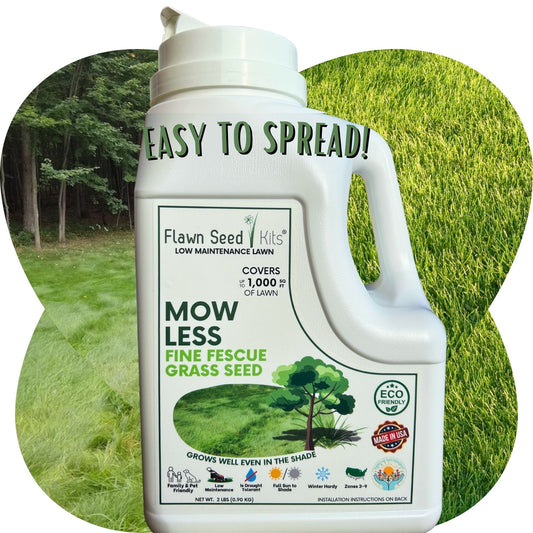 Flawn Seed Kits Mow Less Grass Seed in seed tape, designed for easy planting and lush lawns, 1.2 pounds covering 250 sq ft.
