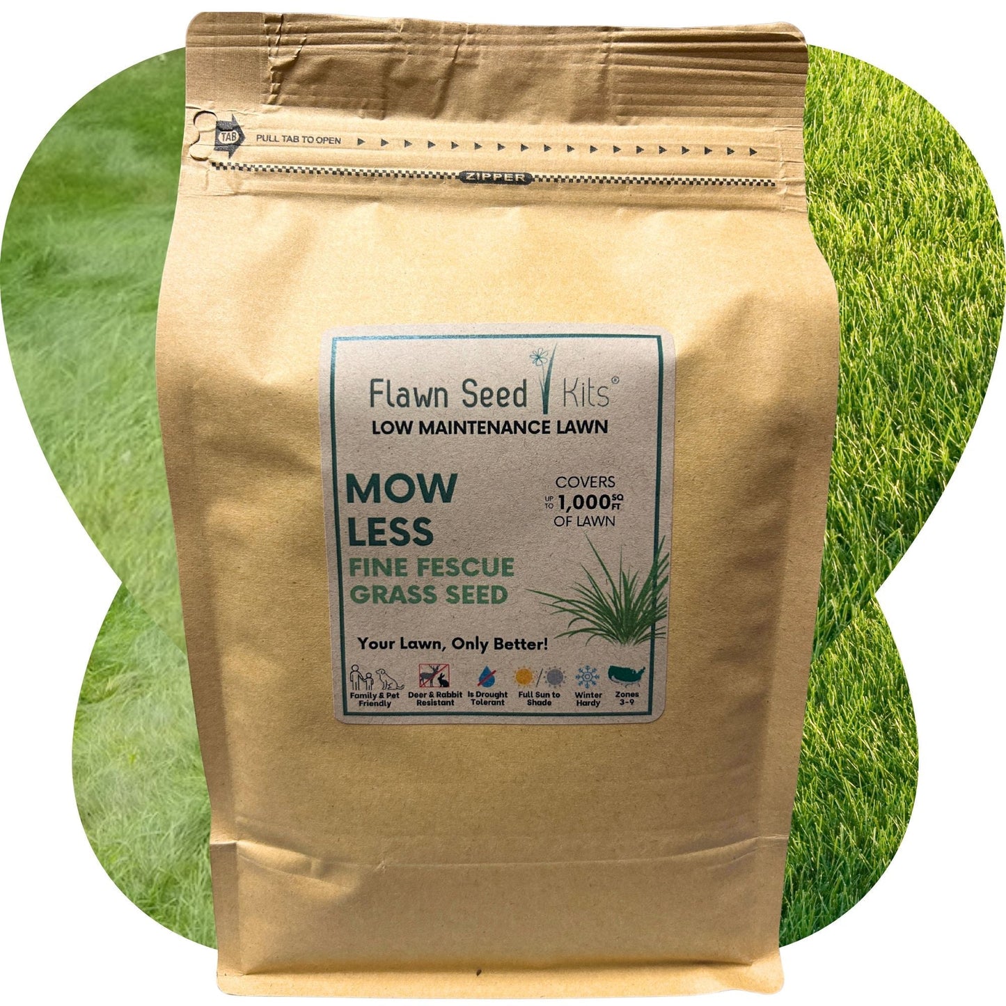 Flawn Seed Kits Mow Less Grass Seed and Seed Tape for 250 sq ft, 1.2 lb, designed for easy reseeding and lawn improvement