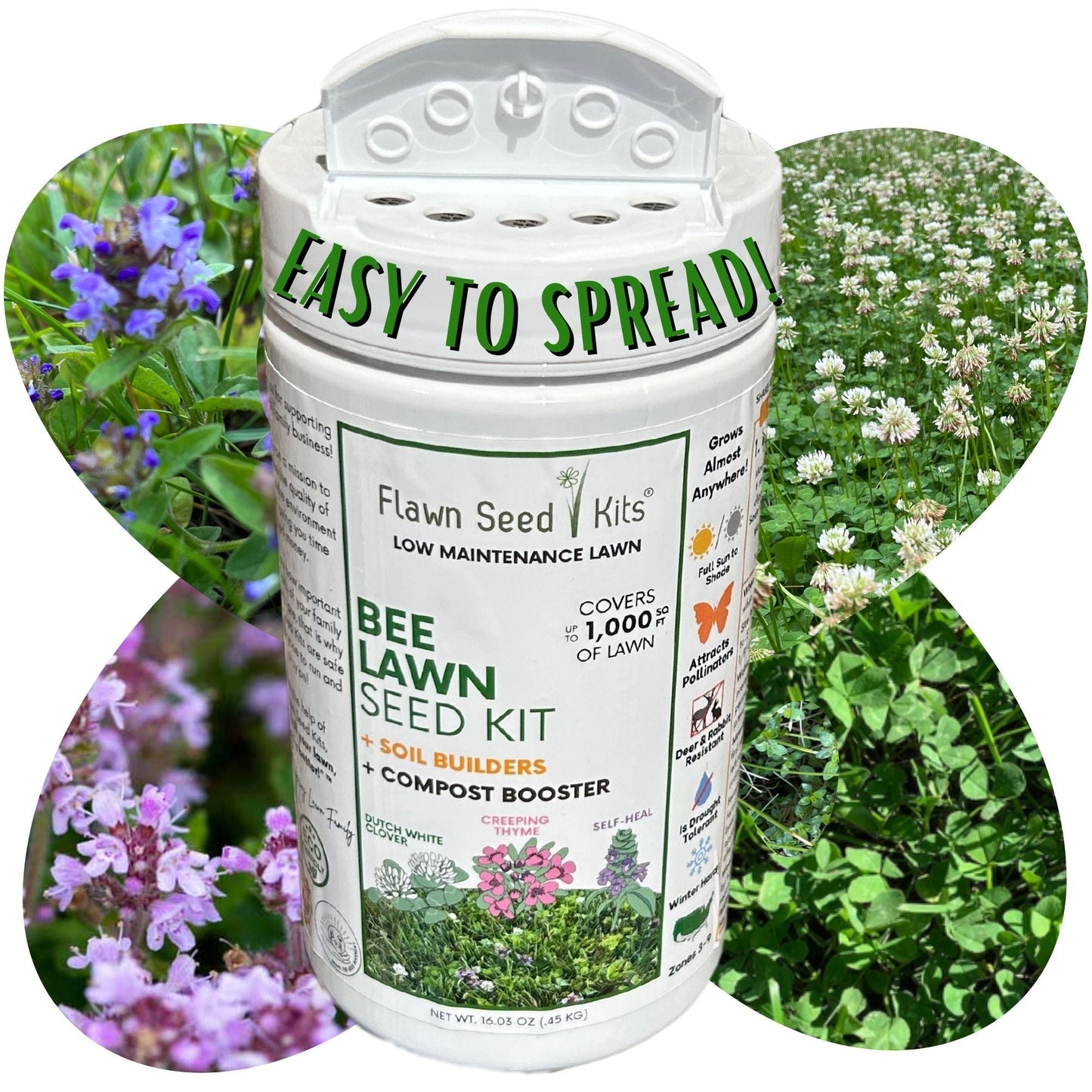 Bee Lawn Seed Kit - Easy Spread Shaker - Blessings Grow Meadows
