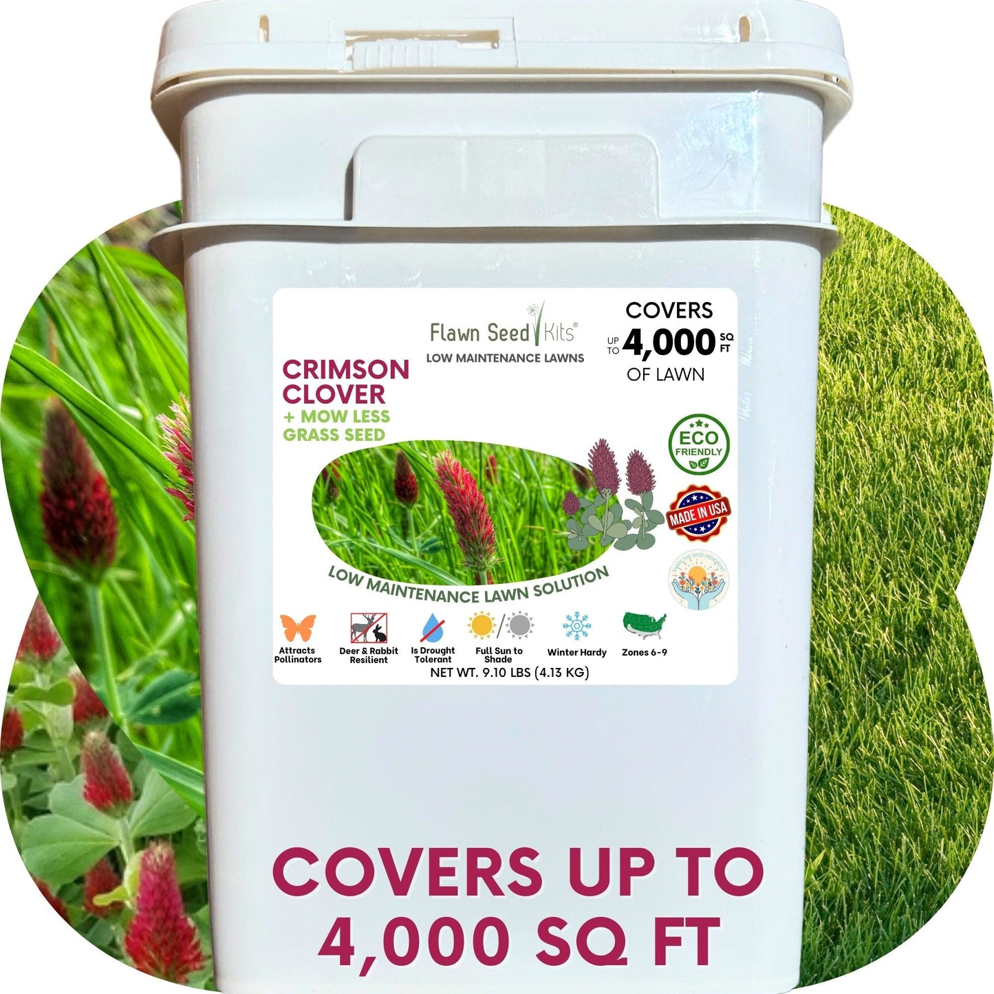 Crimson Clover + Mow Less Grass Seed - Blessings Grow Meadows