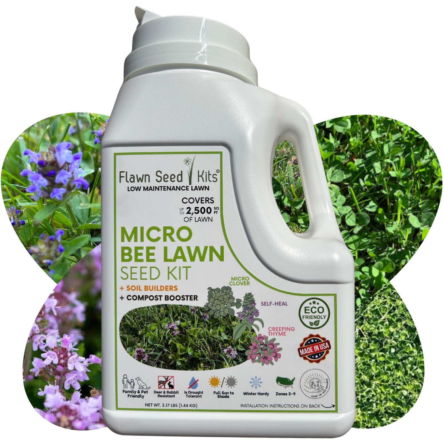 Micro Clover Bee Lawn Seed Mixture - Easy Spread Shaker - Blessings Grow Meadows