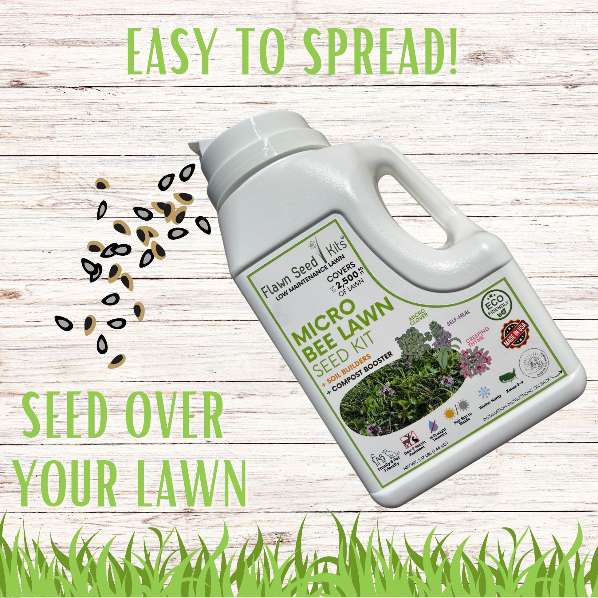 Micro Clover Bee Lawn Seed Mixture - Easy Spread Shaker - Blessings Grow Meadows