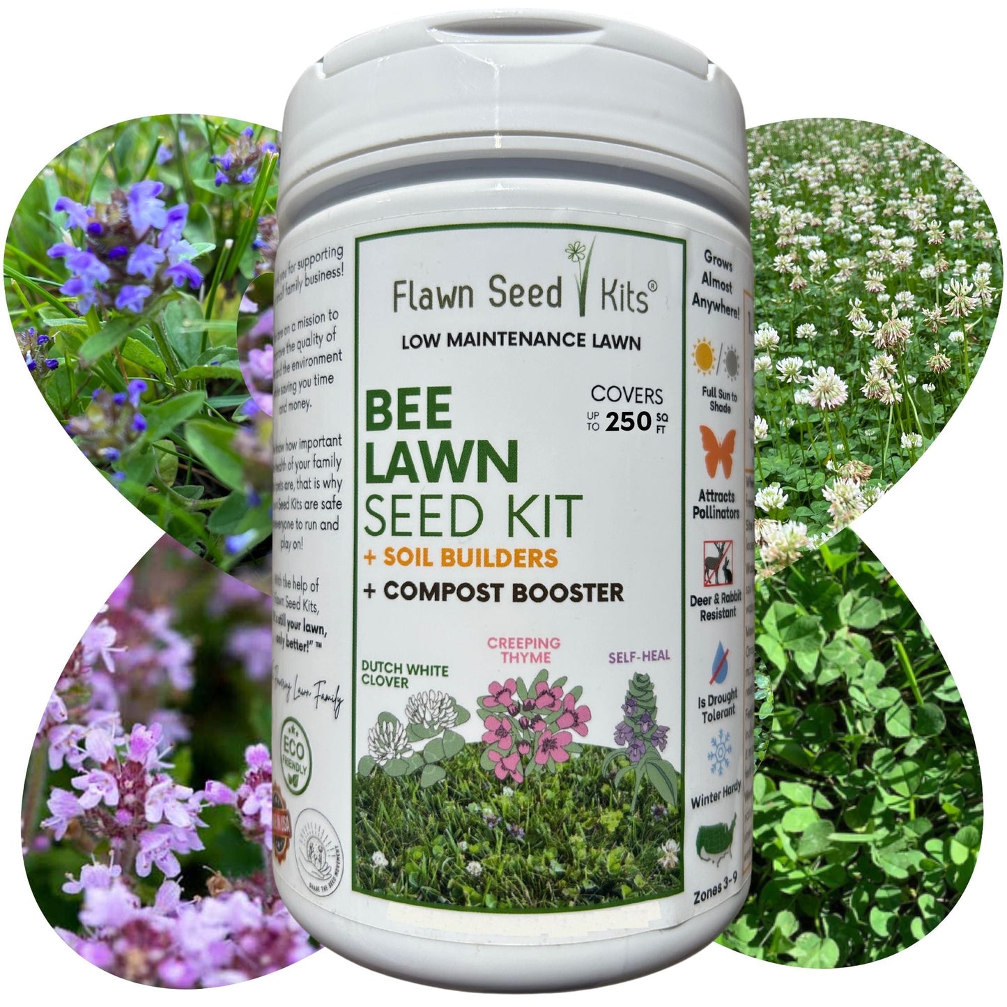 Micro Clover Bee Lawn Seed Mixture - Easy Spread Shaker - Blessings Grow Meadows