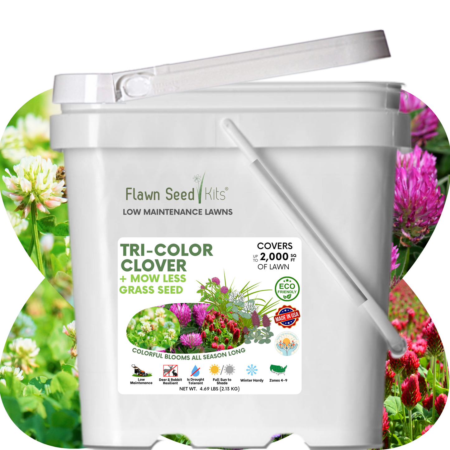 TRI-Color Clover + Mow Less Grass Seed - Blessings Grow Meadows