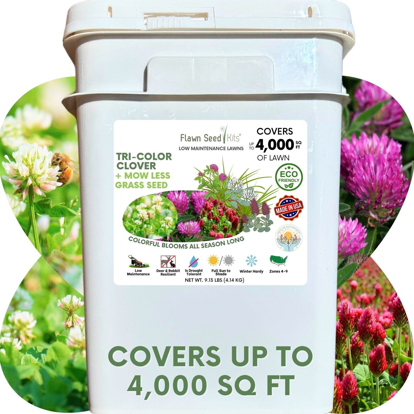 TRI-Color Clover + Mow Less Grass Seed - Blessings Grow Meadows