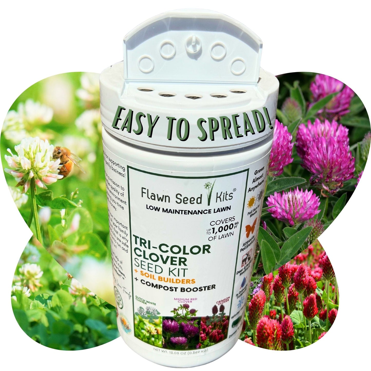 Tri-Color Clover Seed Easy Spread Shaker - Blessings Grow Meadows