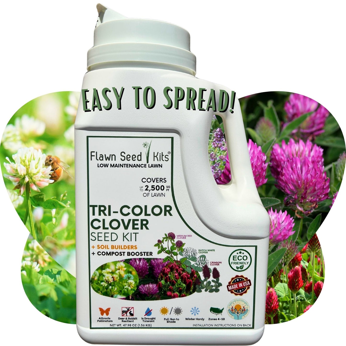 Tri-Color Clover Seed Easy Spread Shaker - Blessings Grow Meadows