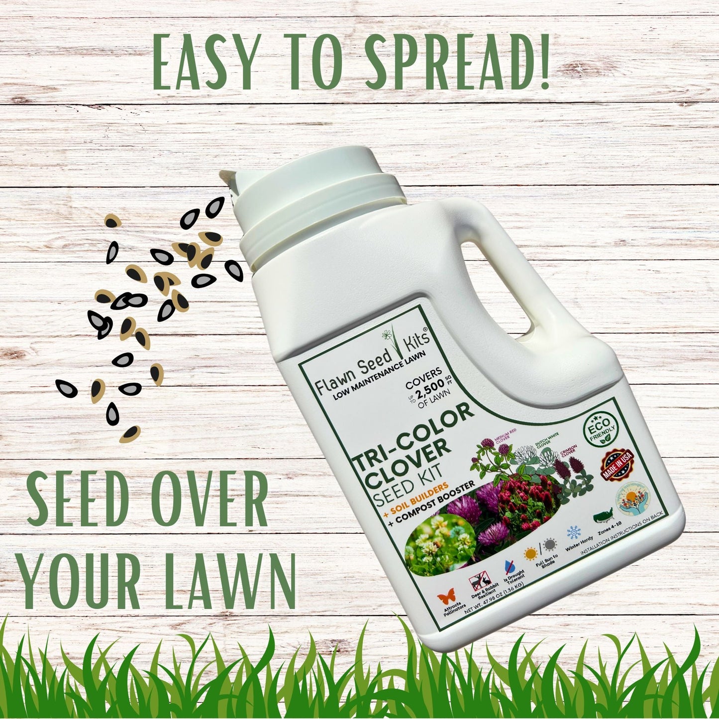 Tri-Color Clover Seed Easy Spread Shaker - Blessings Grow Meadows