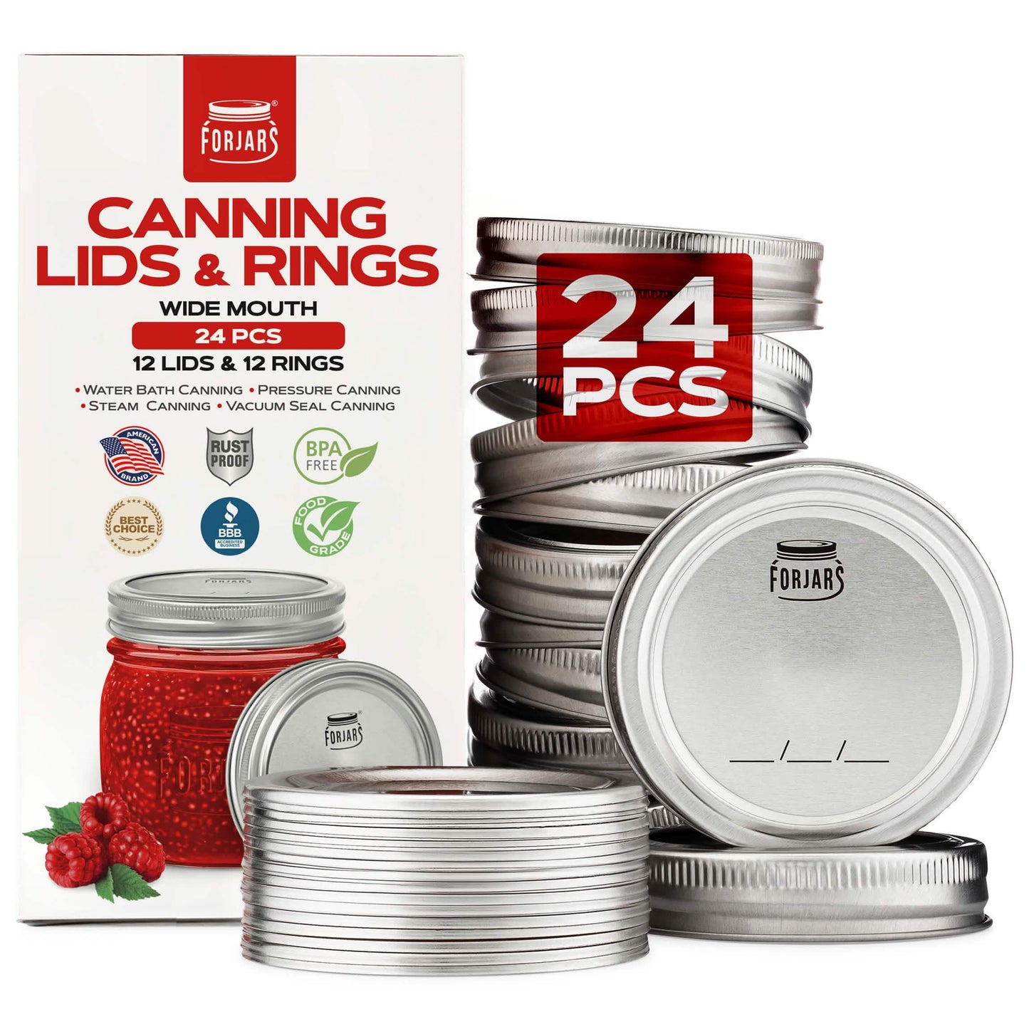 Forjars® - 12 Wide Mouth Canning Lids + 12 Rings - Blessings Grow Meadows