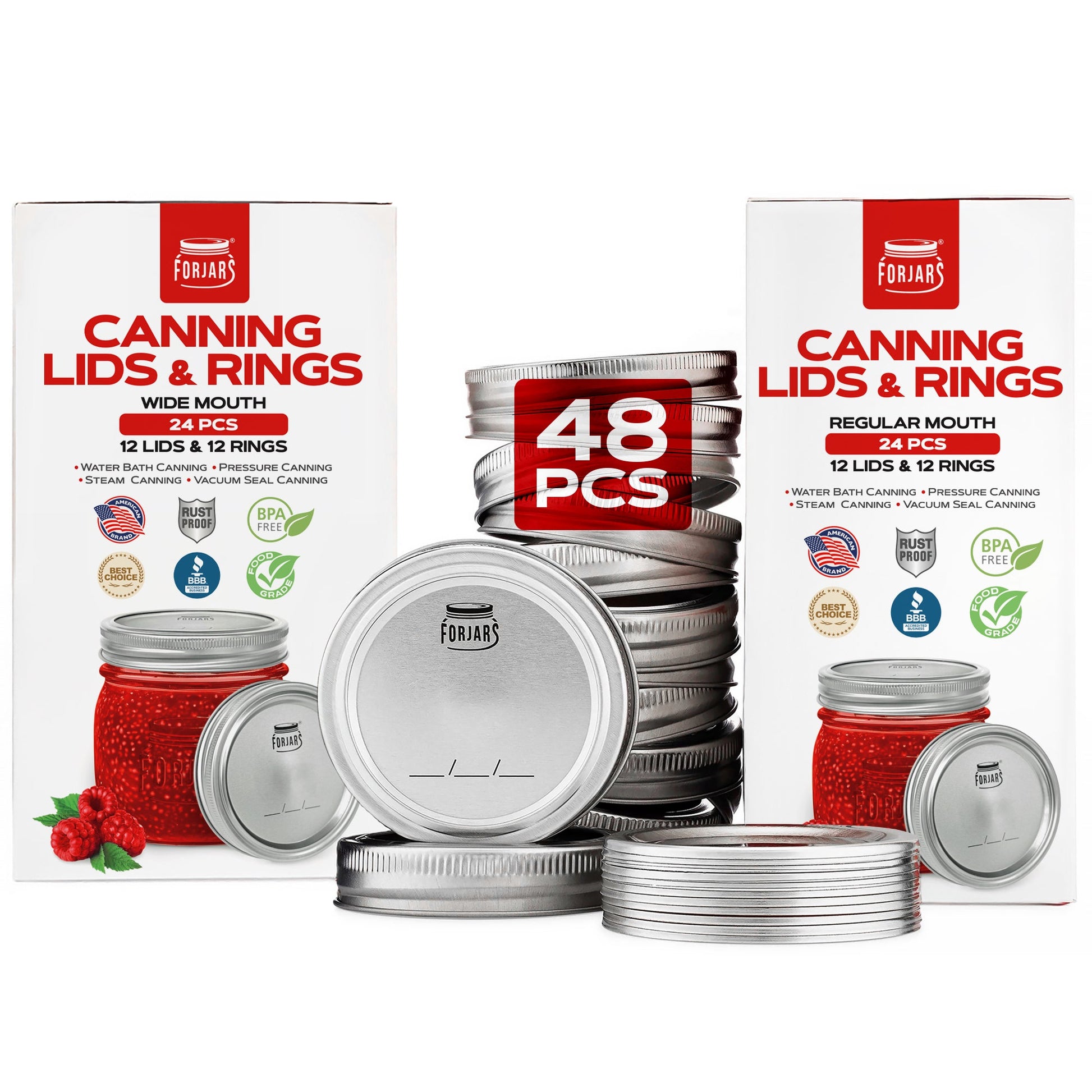Forjars® - 12 Regular Mouth + 12 Wide Mouth Canning Lids and Rings Set of 24 - Blessings Grow Meadows