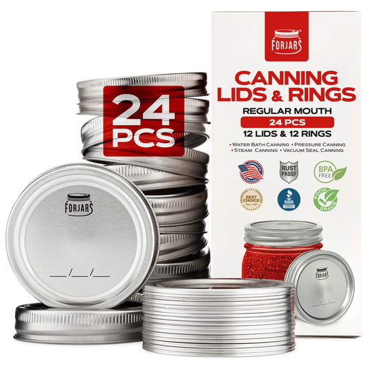Forjars®  - 12 Regular Mouth Canning Lids + 12 Rings - Blessings Grow Meadows
