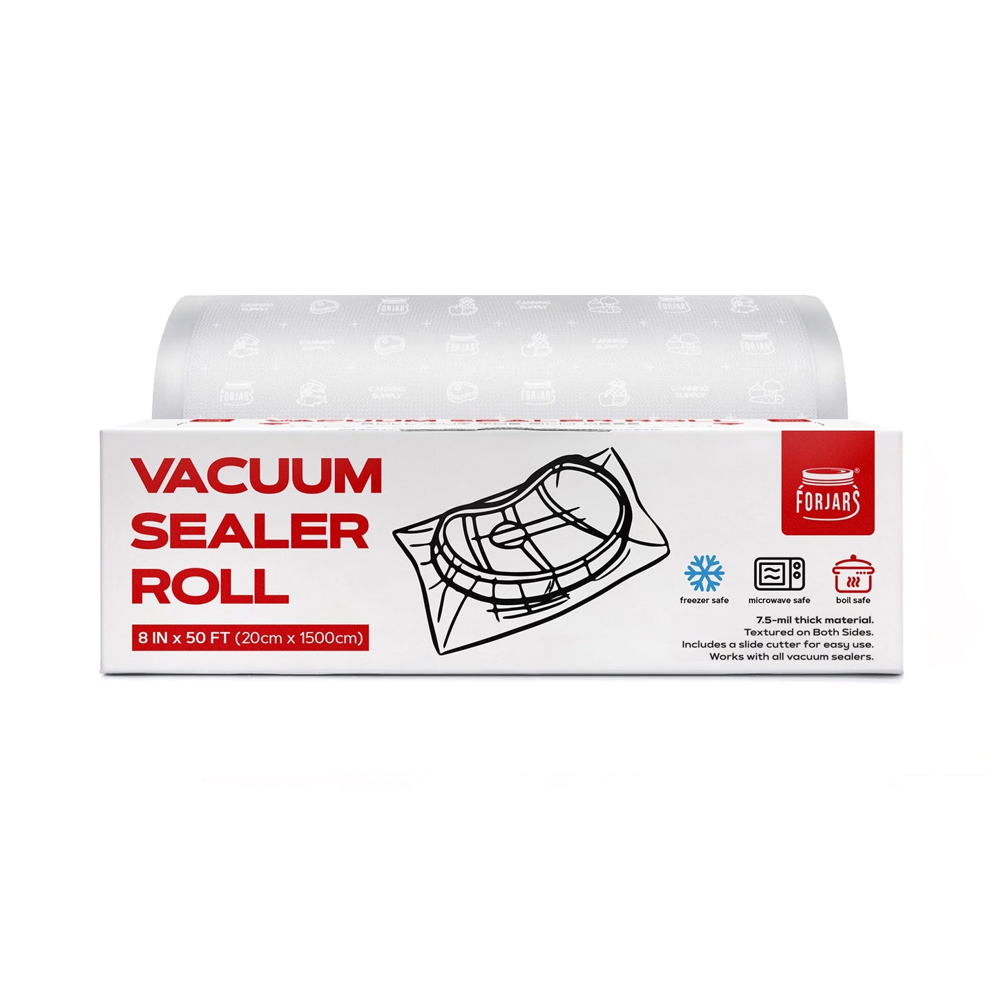 Forjars®  Vacuum Sealer Roll (8-inch) - Textured on Both Sides, 7.5 Mil Thickness - Blessings Grow Meadows