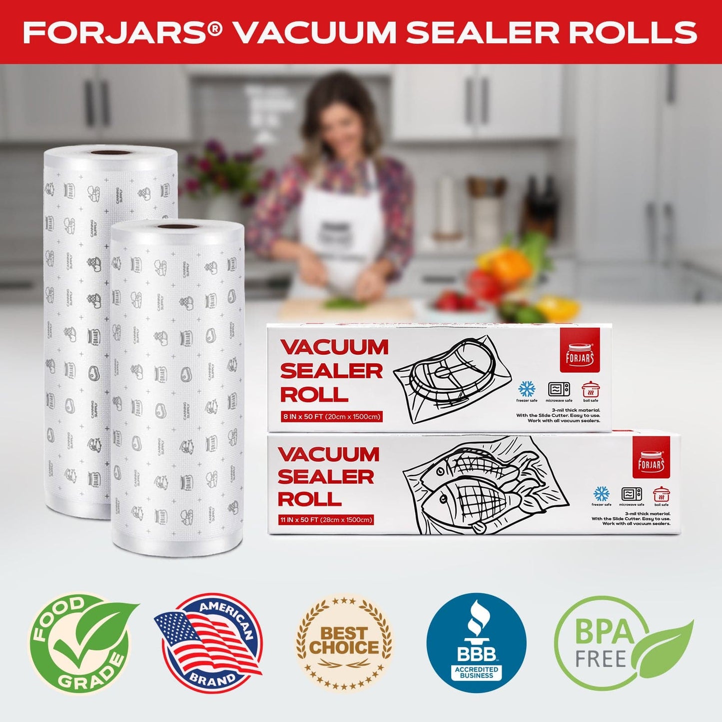Forjars®  Vacuum Sealer Roll (8-inch) - Textured on Both Sides, 7.5 Mil Thickness - Blessings Grow Meadows