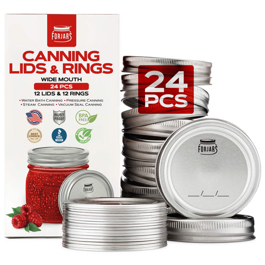 Forjars® - 12 Wide Mouth Canning Lids + 12 Rings - Blessings Grow Meadows