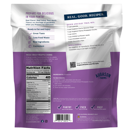 Freeze Dried Pineapple Pieces Family Size Pouch, 20 Servings - Blessings Grow Meadows