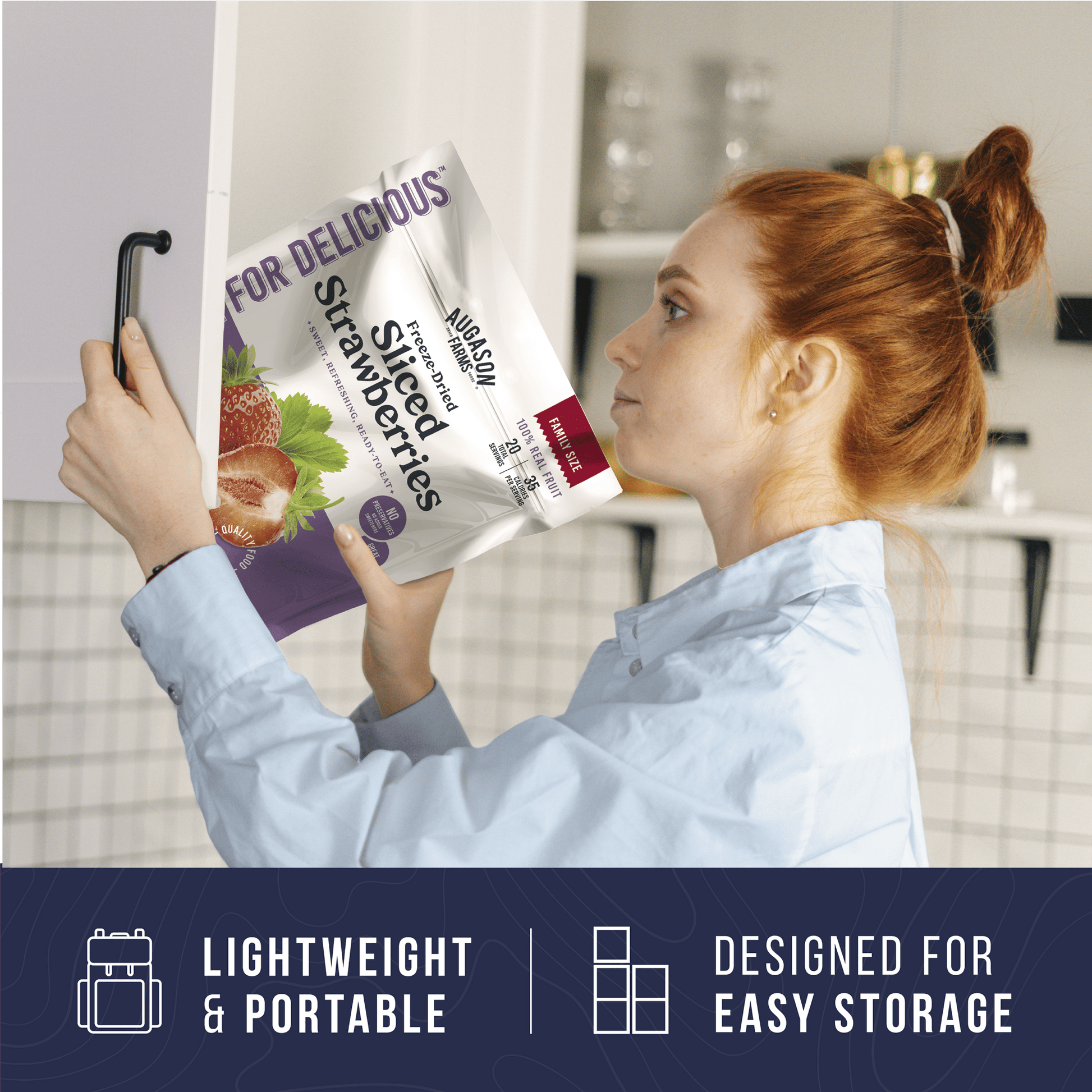 Freeze Dried Sliced Strawberries Family Size Pouch, 20 Servings - Blessings Grow Meadows