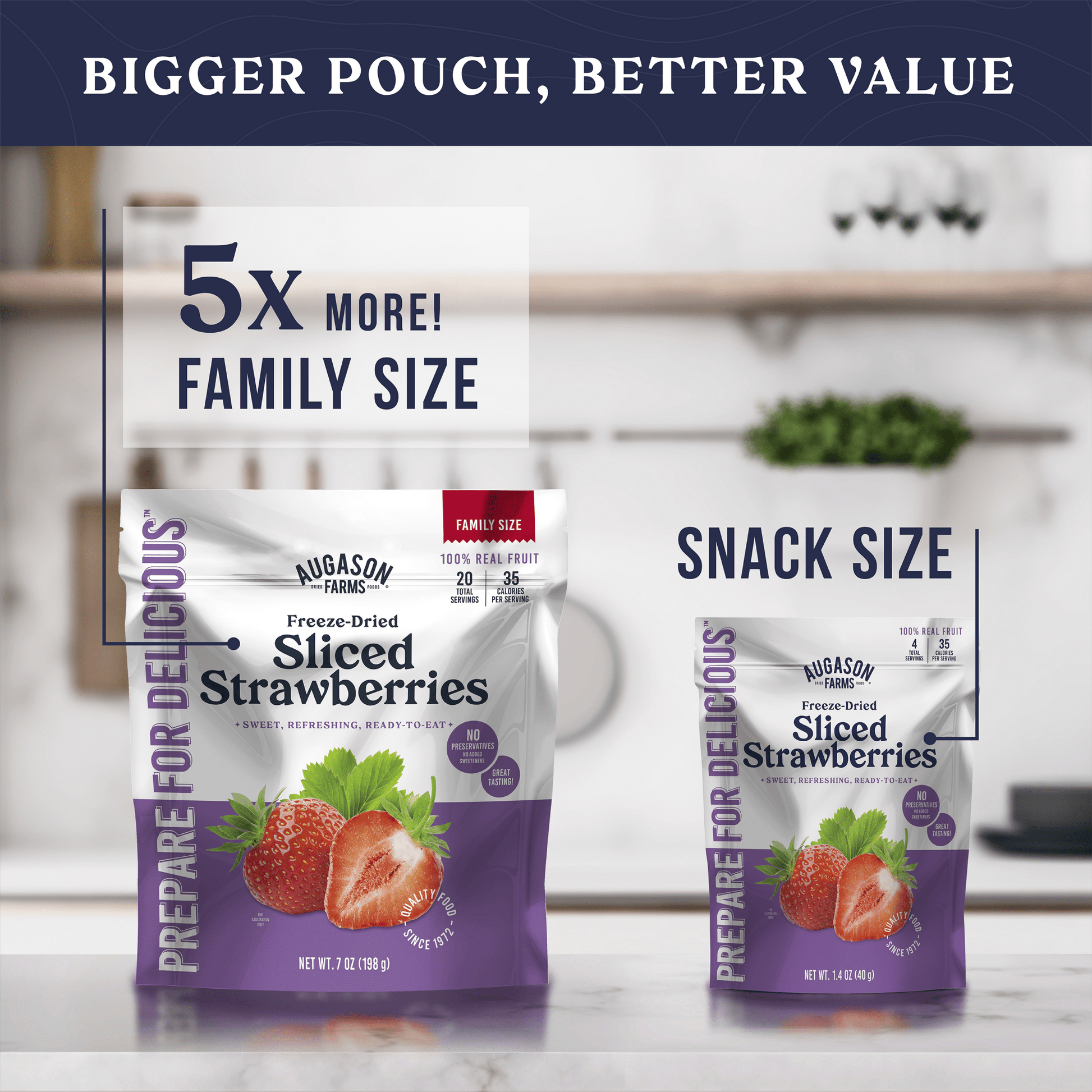 Freeze Dried Sliced Strawberries Family Size Pouch, 20 Servings - Blessings Grow Meadows